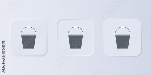 Grey Fire bucket icon isolated on grey background. Metal bucket empty or with water for fire fighting. Set icons in square buttons. Vector