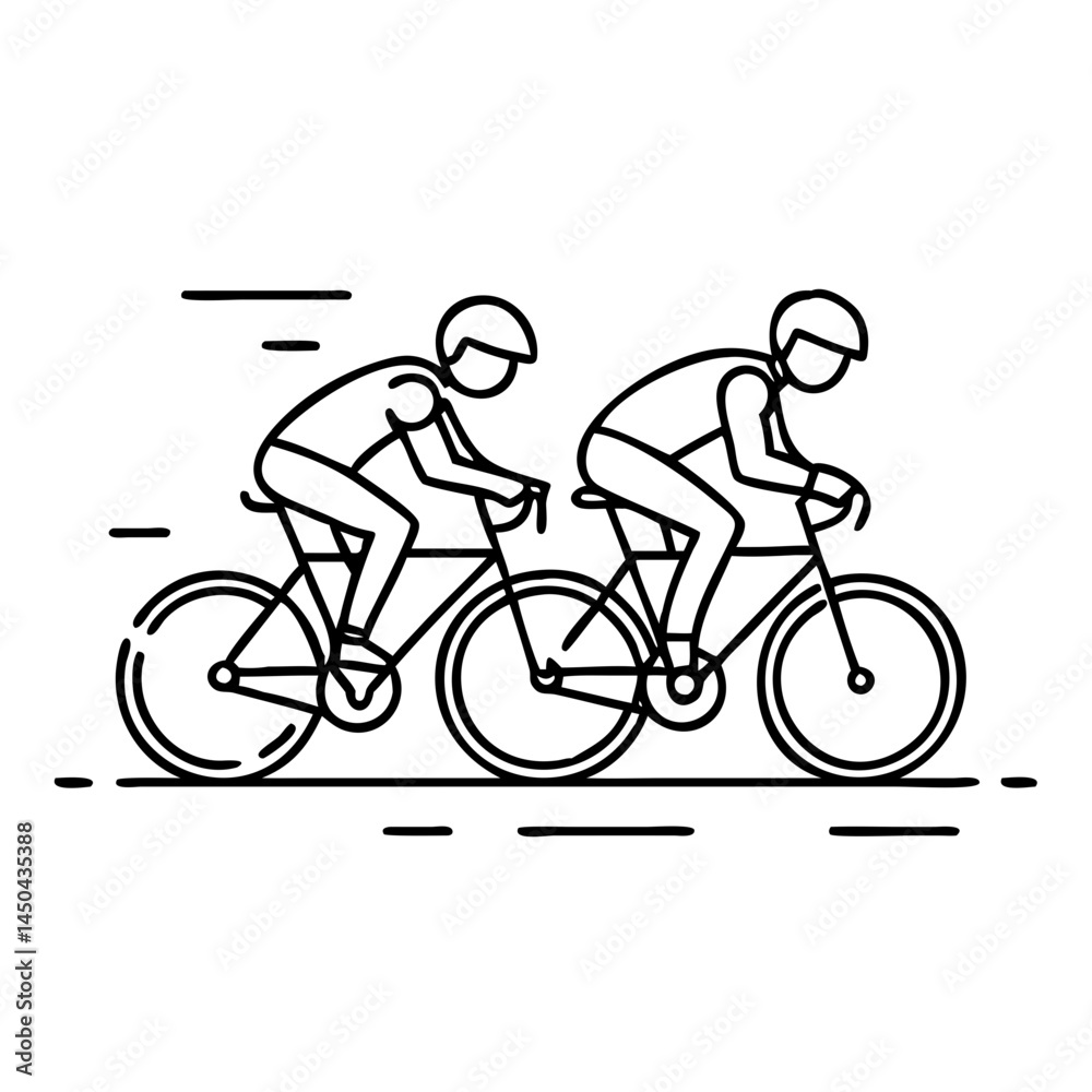 Fototapeta premium cyclist drafting behind another icon, cyclist drafting behind another line art - simple line art of cyclist drafting behind another, perfect for cyclist drafting behind another logos and icons