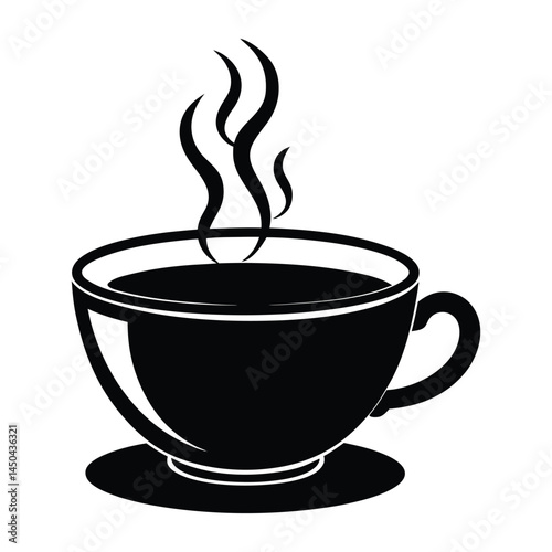 Simple teacup with leaf steam on white background