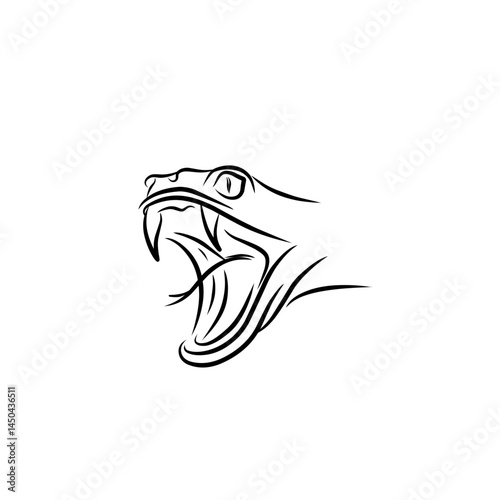 Abstract illustration of a snake's head with sharp features and dynamic lines against a white background