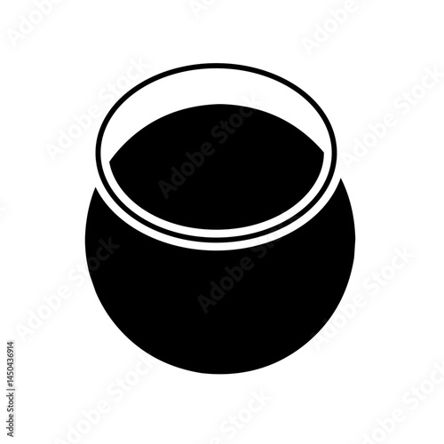 Abstract black and white illustration of a circular shape resembling an eye, set against a plain background