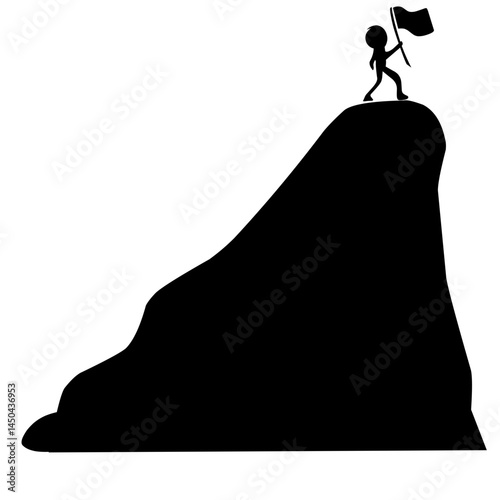 Stick figure climbing a steep mountain peak, symbolizing determination and achievement in nature