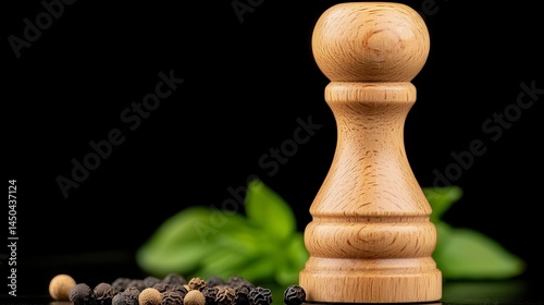 Wooden Chess Pawn with Peppercorns and Basil