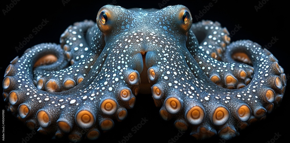 Obraz premium Octopus Encounter Ocean Depths Marine Life Photography Dark Underwater Close-Up View Unique Sea Creature