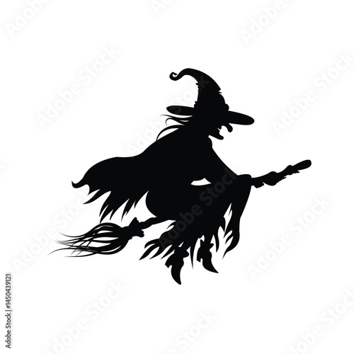 Witch on Broomstick Flying Illustration