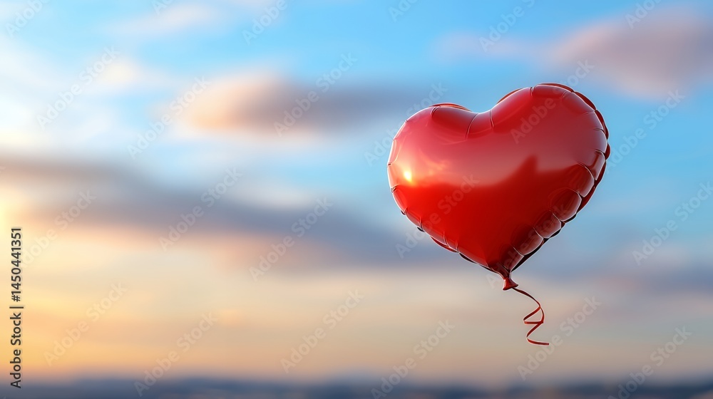 Fototapeta premium Red Heart Balloon in Sky