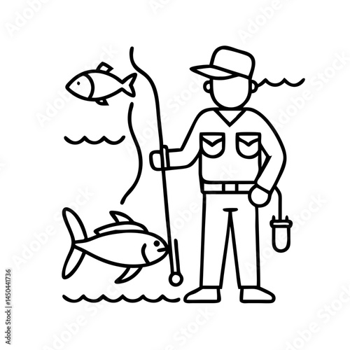 saltwater angler icon, saltwater angler line art - simple line art of saltwater angler, perfect for saltwater angler logos and icons