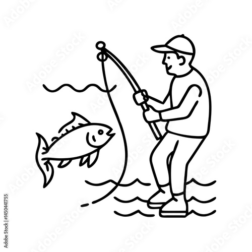 saltwater angler icon, saltwater angler line art - simple line art of saltwater angler, perfect for saltwater angler logos and icons