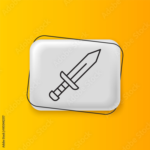 Black Sword icon isolated on yellow background. Medieval weapon. Silver rectangle button. Vector