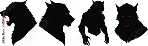 Werewolf Silhouette Collection: Four Vector Illustrations of Lycanthropes for Horror Designs