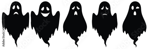 Ghost Silhouette Collection: Five Spooky Vector Illustrations for Halloween