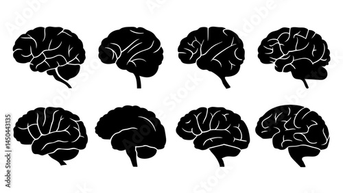 set of brain silhouette vector on tranparent background