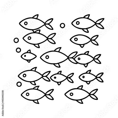 school of fish icon, school of fish line art - simple line art of school of fish, perfect for school of fish logos and icons