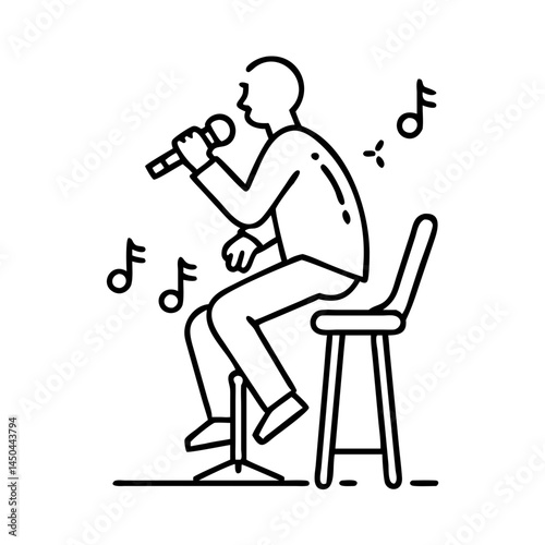 singer on a stool icon, singer on a stool line art - simple line art of singer on a stool, perfect for singer on a stool logos and icons