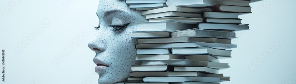 Abstract face formed by books. Knowledge, education concept.