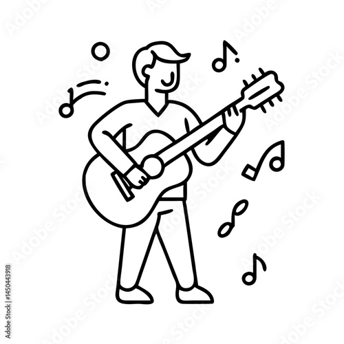 singer with guitar icon, singer with guitar line art - simple line art of singer with guitar, perfect for singer with guitar logos and icons