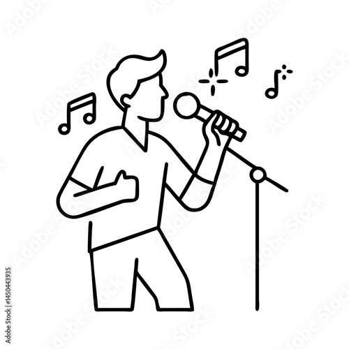 singer with mic icon, singer with mic line art - simple line art of singer with mic, perfect for singer with mic logos and icons