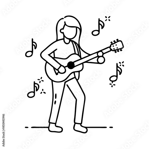 singer with guitar icon, singer with guitar line art - simple line art of singer with guitar, perfect for singer with guitar logos and icons