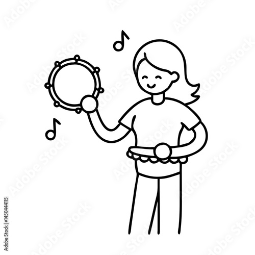 singer with tambourine icon, singer with tambourine line art - simple line art of singer with tambourine, perfect for singer with tambourine logos and icons