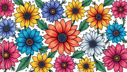 Wallpaper Mural Intricate line art blooming flowers, geometric arrangement, continuous pattern, floral, print Torontodigital.ca