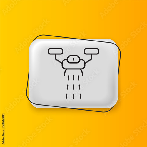 Black Smart farm with drone control for seed planting icon isolated on yellow background. Innovation technology for agricultural company. Silver rectangle button. Vector