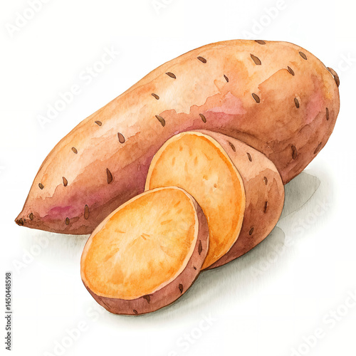 a sweet potato watercolor hand paint on a solid white background