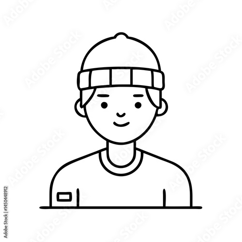 skater with beanie hat icon, skater with beanie hat line art - simple line art of skater with beanie hat, perfect for skater with beanie hat logos and icons