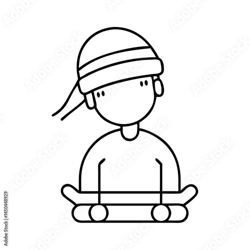 skater with beanie hat icon, skater with beanie hat line art - simple line art of skater with beanie hat, perfect for skater with beanie hat logos and icons