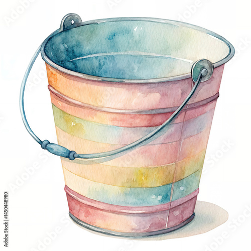 a bucket watercolor hand paint on a solid white background