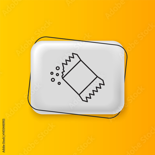 Black Packet of pepper icon isolated on yellow background. Silver rectangle button. Vector