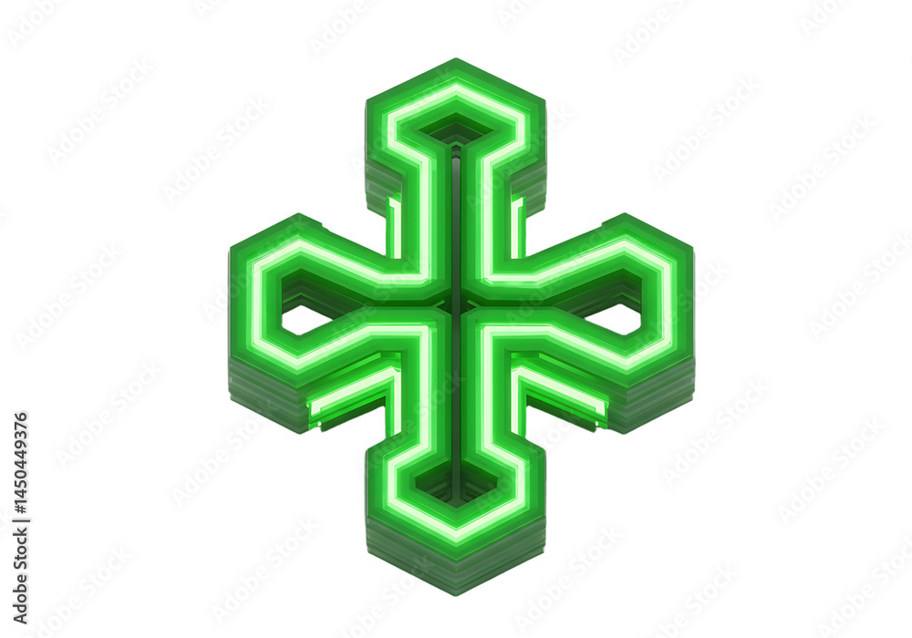 Obraz premium Illuminated cross symbol, abstract representation of health and vitality, science concept