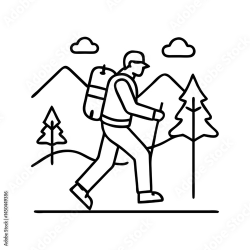 solo hiker walking icon, solo hiker walking line art - simple line art of solo hiker walking, perfect for solo hiker walking logos and icons