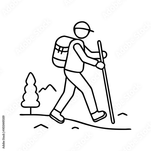 solo hiker walking icon, solo hiker walking line art - simple line art of solo hiker walking, perfect for solo hiker walking logos and icons