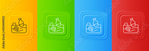 White The problem of pollution of the ocean icon isolated on colorful background. The garbage, plastic, bags on the sea. Set icons in square buttons. Vector