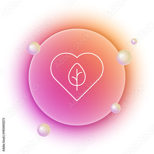 White Vegan food diet icon isolated on white background. Organic, bio, eco symbol. Vegan, no meat, lactose free, healthy, fresh and nonviolent food. Orange and pink gradient circle background. Vector