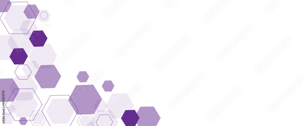 Geometric abstract background with purple hexagons. Computer network concept. Medical, technology or science design