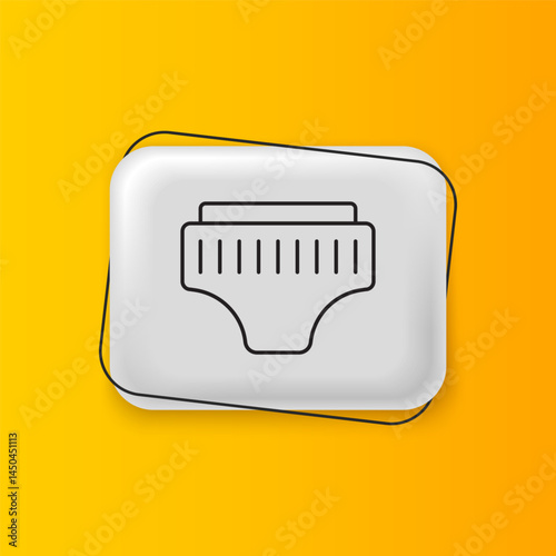 Black Adult diaper icon isolated on yellow background. Silver rectangle button. Vector