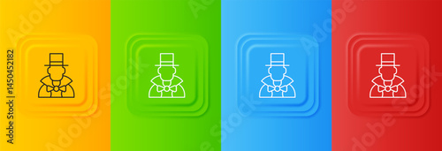 White Magician icon isolated on colorful background. Set icons in square buttons. Vector