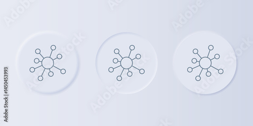 Grey Molecule icon isolated on grey background. Structure of molecules in chemistry, science teachers innovative educational poster. Set icons in square buttons. Vector