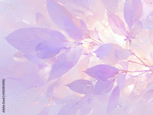 Soft botanical background featuring luminous translucent purple leaves backlit by warm yellow light, creating a dreamy, ethereal atmosphere. 