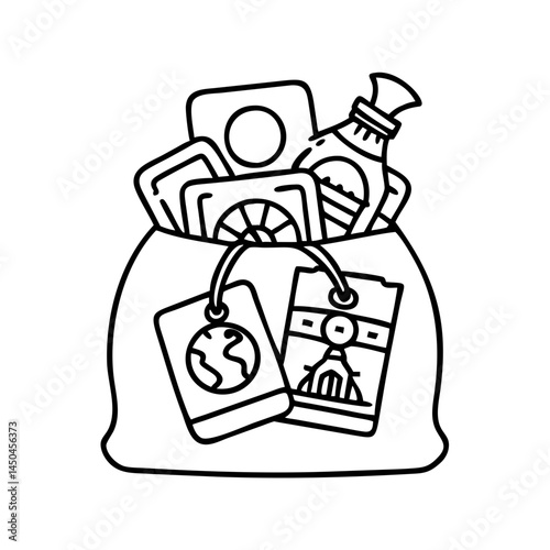 travel souvenirs bag icon, travel souvenirs bag line art - simple line art of travel souvenirs bag, perfect for travel souvenirs bag logos and icons