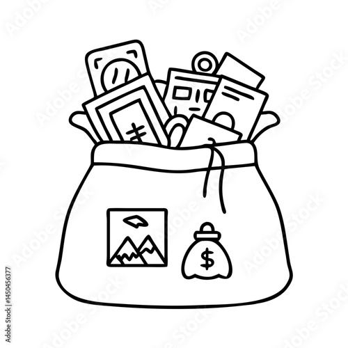 travel souvenirs bag icon, travel souvenirs bag line art - simple line art of travel souvenirs bag, perfect for travel souvenirs bag logos and icons