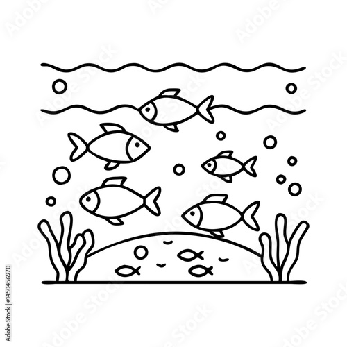 underwater scene with fish icon, underwater scene with fish line art - simple line art of underwater scene with fish, perfect for underwater scene with fish logos and icons