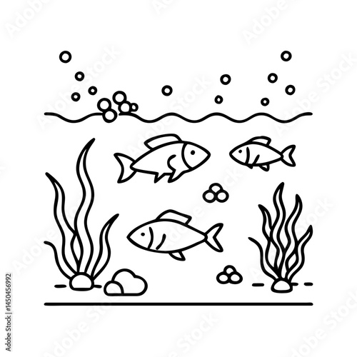 underwater scene with fish icon, underwater scene with fish line art - simple line art of underwater scene with fish, perfect for underwater scene with fish logos and icons