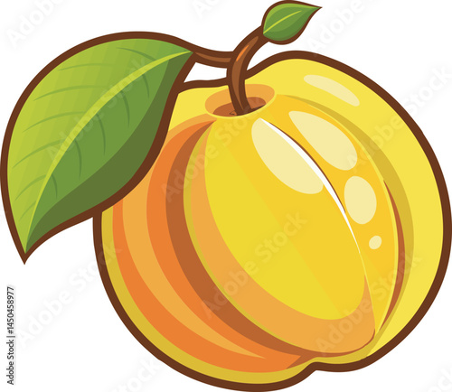 A vibrant vector art illustration of a ripe quince fruit, showcasing its unique shape, golden-yellow color, and fresh, natural appeal.