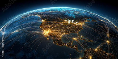 Global economic trends and trade politics impacting north america digital data visualization global environment