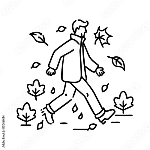 walking through autumn leaves icon, walking through autumn leaves line art - simple line art of walking through autumn leaves, perfect for walking through autumn leaves logos and icons