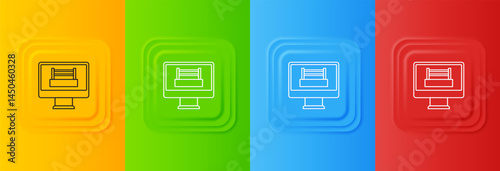 White Boxing ring show at television screen monitor icon isolated on colorful background. Set icons in square buttons. Vector