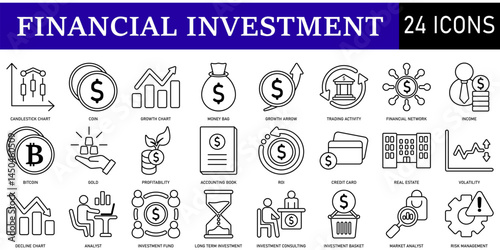 Set of Financial Investment Icons or symbols Vector fully editable file.