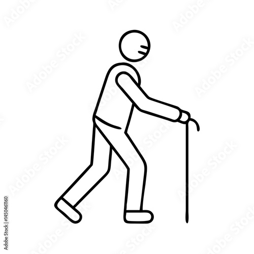 walking with cane mobility aid icon, walking with cane mobility aid line art - simple line art of walking with cane mobility aid, perfect for walking with cane mobility aid logos and icons